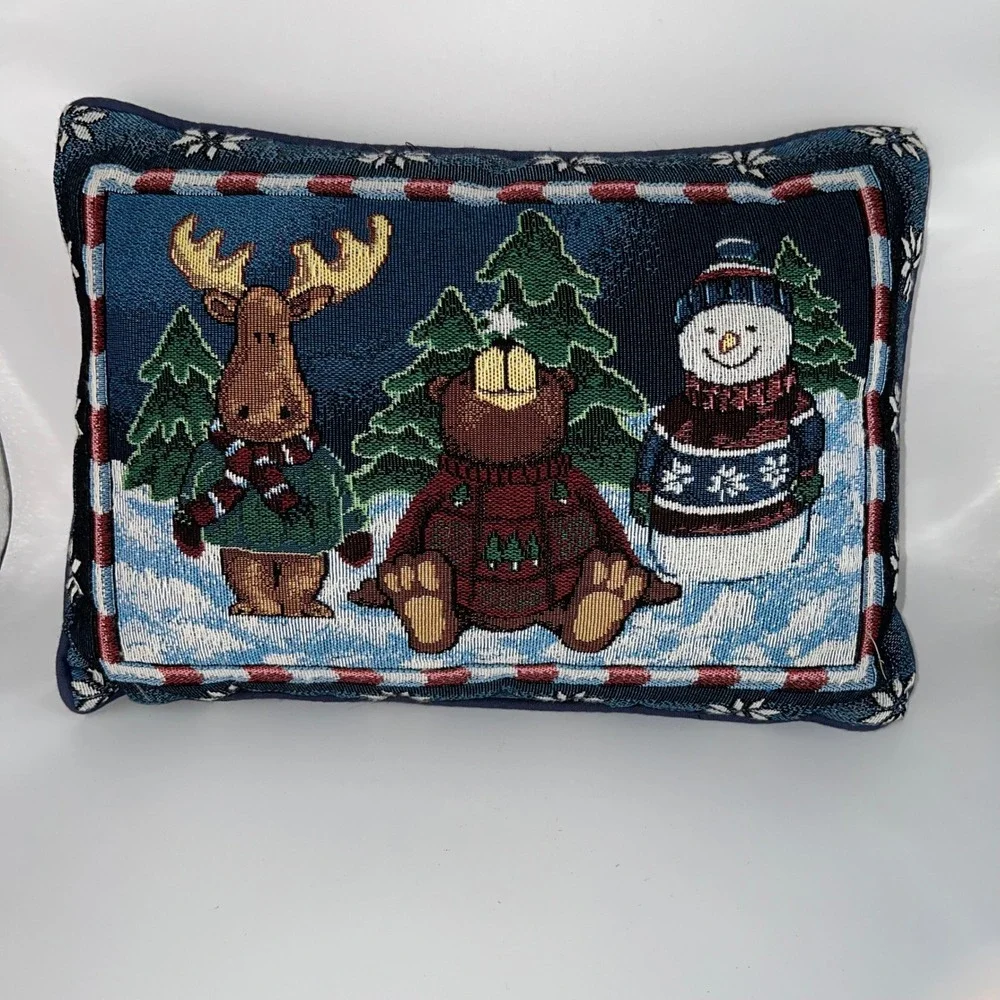 Christmas Tapestry Pillow 16 x 13 Moose Bear‎ Snowman Holiday Pillow Cushion